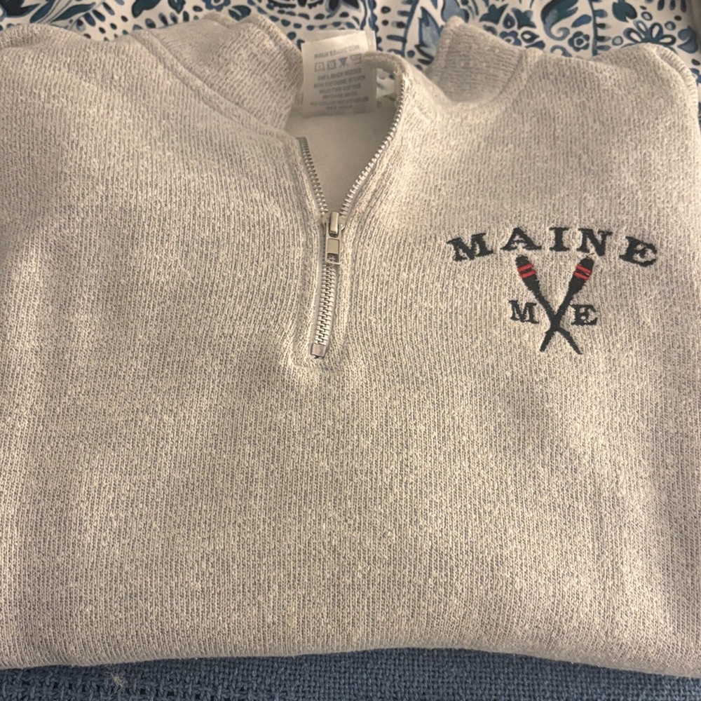 Gray Half-Zip Sweater with Maine Embroidery
